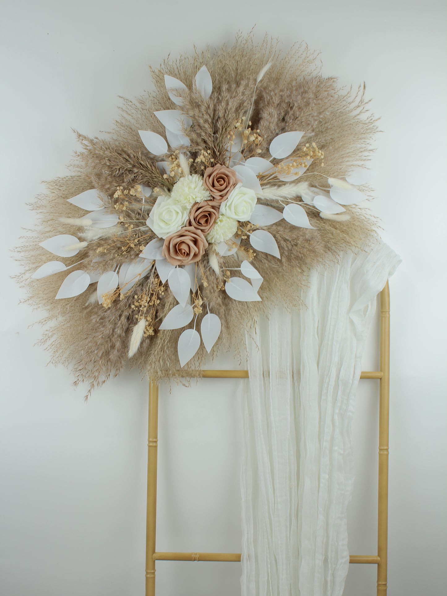 White Leaves & Roses | Pampas Grass Arrangement