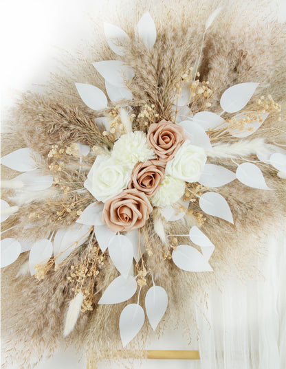 White Leaves & Roses | Pampas Grass Arrangement