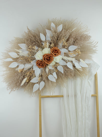 White Leaves & Roses | Pampas Grass Arrangement